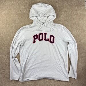 Polo Ralph‎ Lauren White Hoodie Long Sleeve "POLO" Embroidered Men's Large
